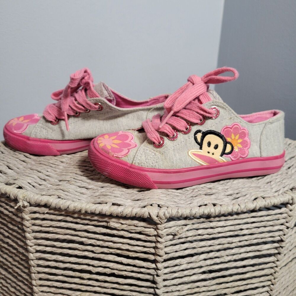Paul Frank Julius Gray Pink Floral Lace Up Sneakers Children's Size 12